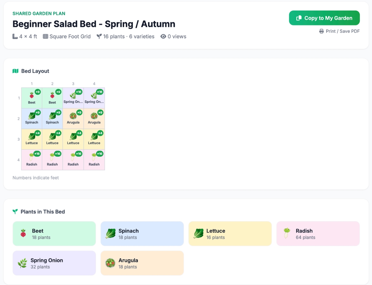 Plan 1 — 4×4 ft Beginner Salad Bed