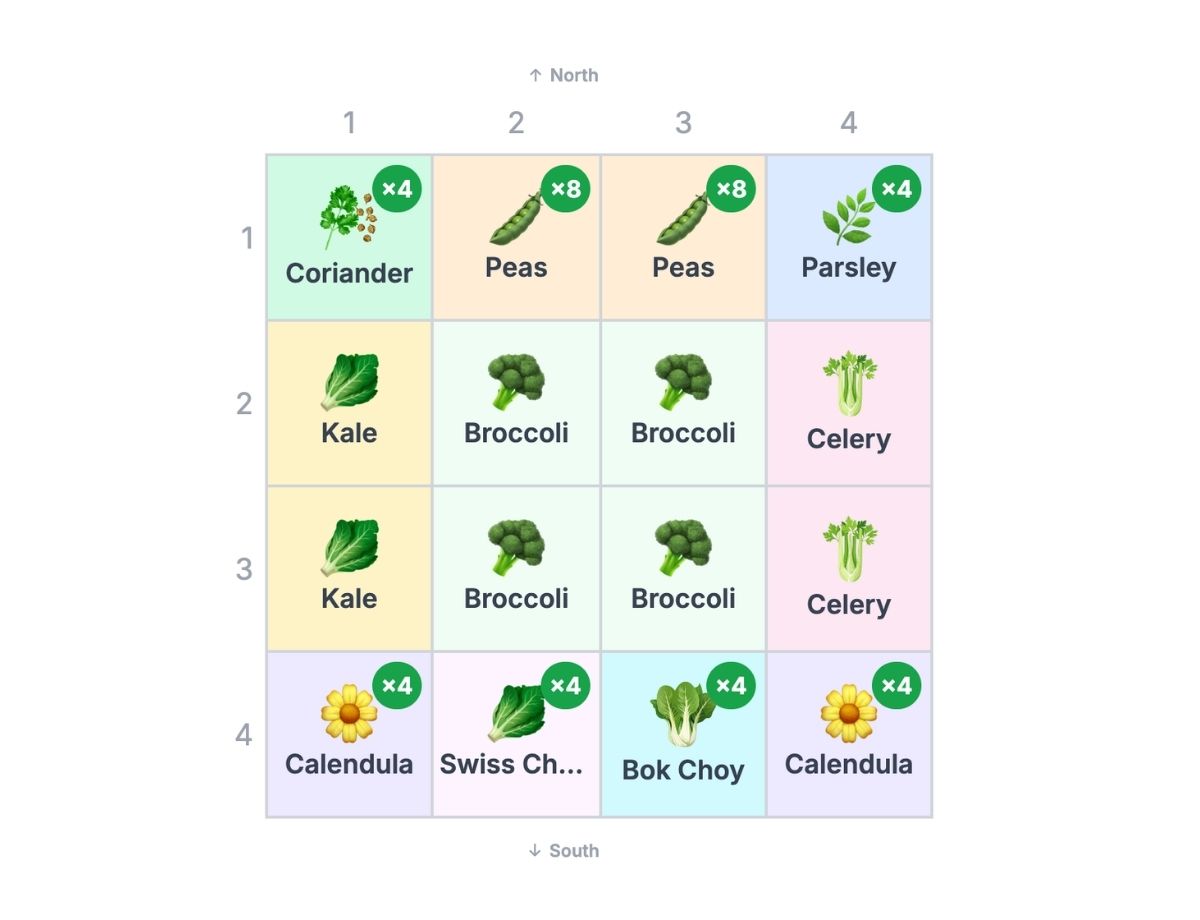 Plan 3 — Peas, Broccoli & Herbs Bed